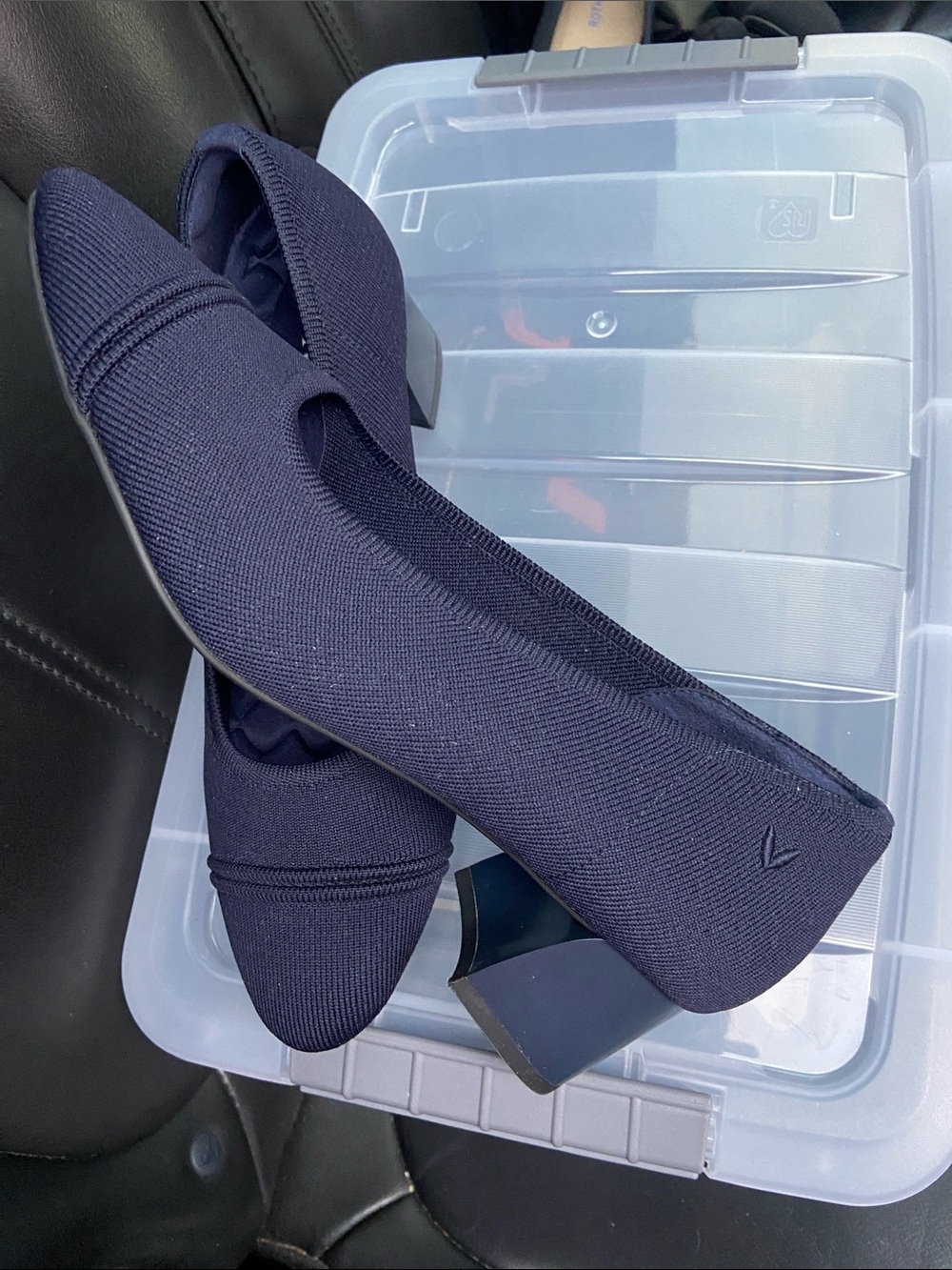 Women’s Navy Stretch Knit Low Block Heel Pumps